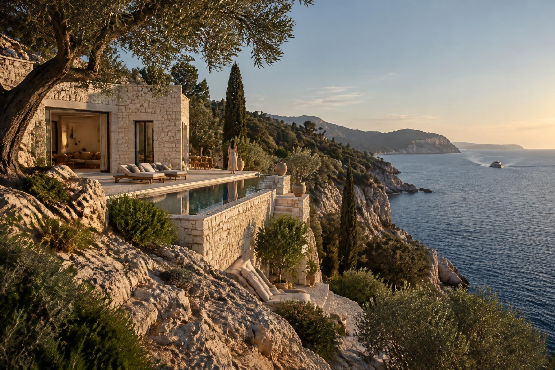Limestone Mediterranean villa above the Adriatic sea
