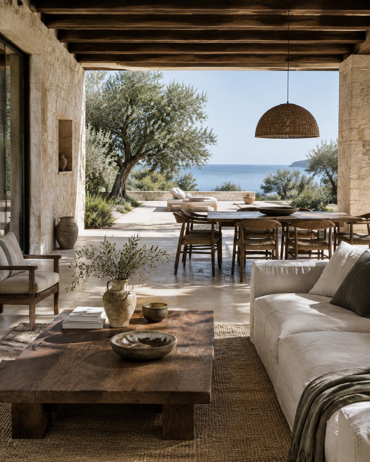 Refined limestone courtyard facing the Mediterranean